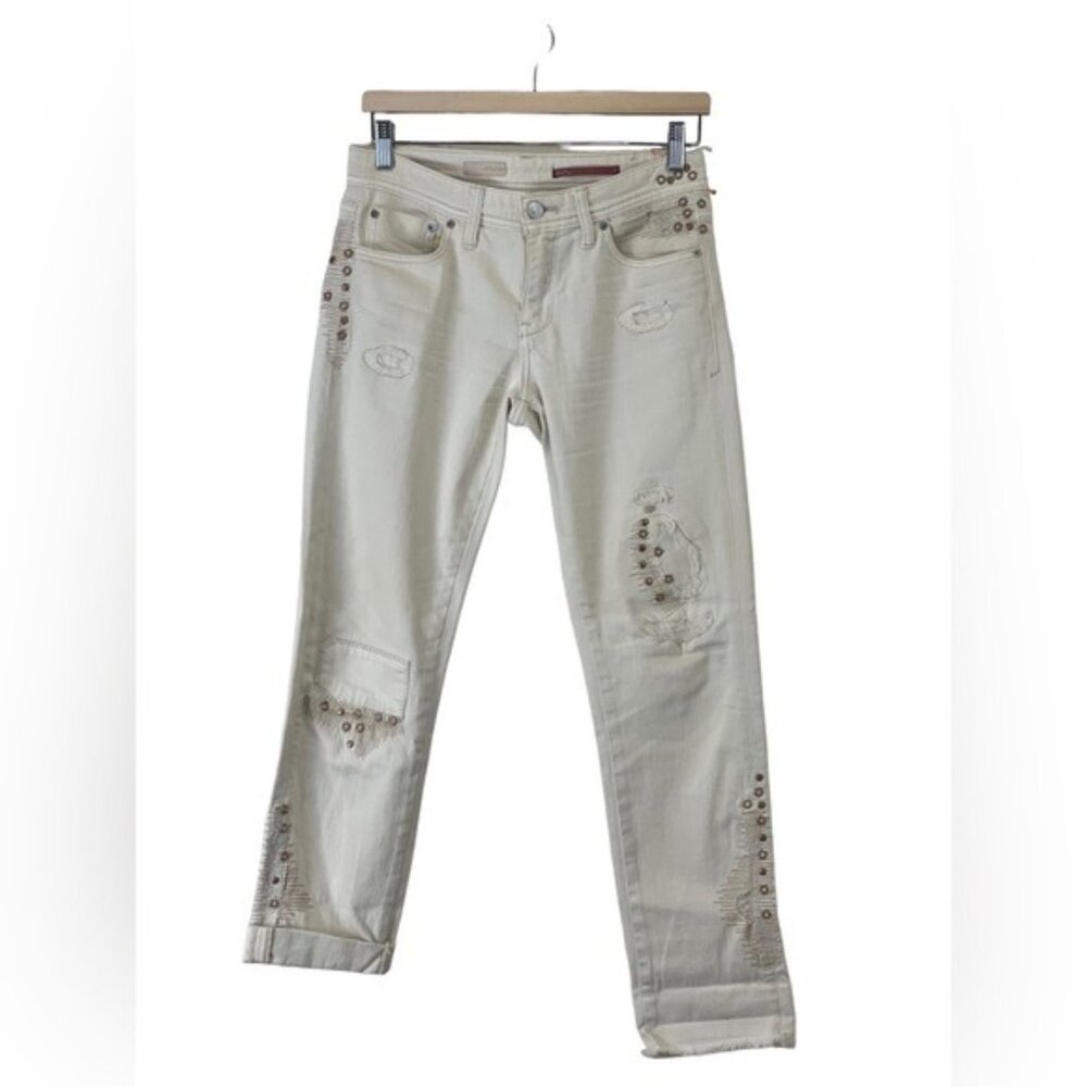 Pilcro Distressed White Denim Jeans With‎ Grommet Detailing Size 25